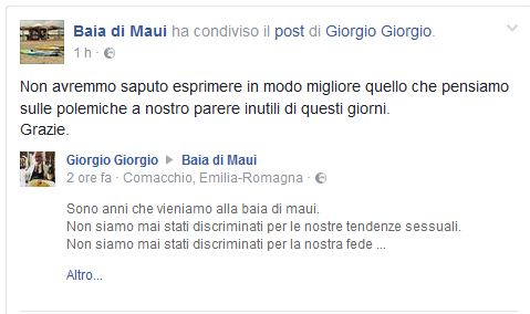 Il post sulla pagina Facebook dello stabilimento